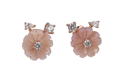 Rose Gold Mangolia Pink Flower Stud With Pendant