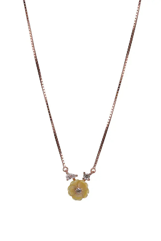 Rose Gold Dusky Yellow Petal Grace Pendant With Tressure Trove Stud