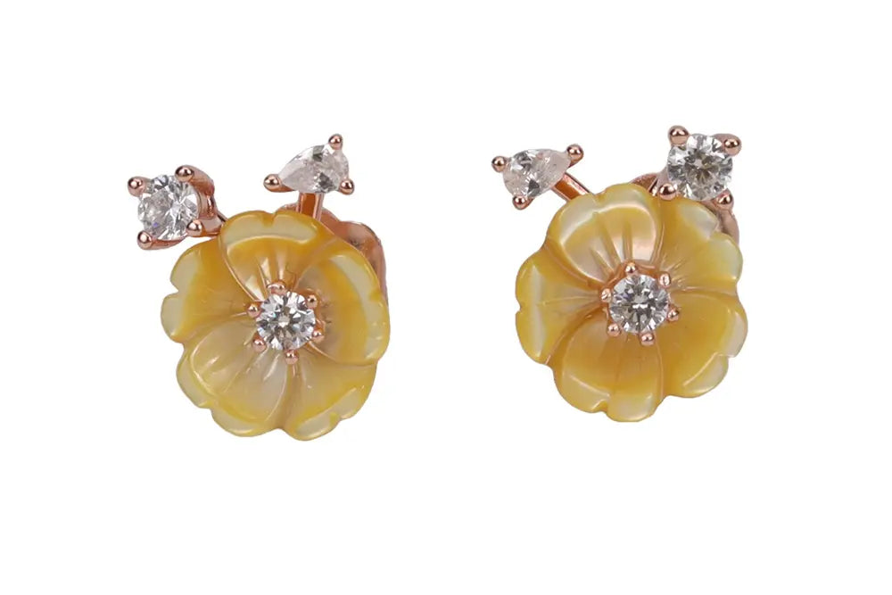 Rose Gold Dusky Yellow Petal Grace Pendant With Tressure Trove Stud