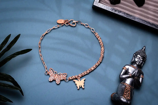 Rose Gold Cz Butterfly Bracelet