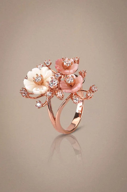 Rose Gold Pretty Floral Flower Mop Ring